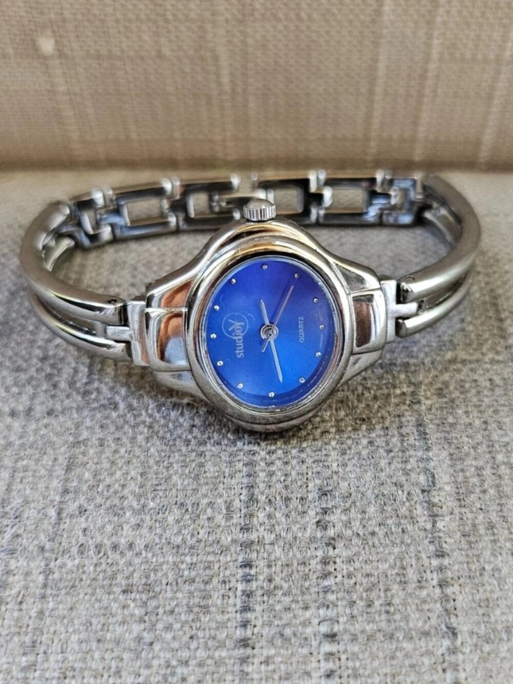 Studio Y Women Wristwatch Blue Face Silver Tone Case Bracelet Analog Watch